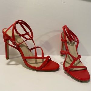 Revolve RAYE Martini Red Leather Strappy Ankle Wrap High Heel Sandal Sz 8.5